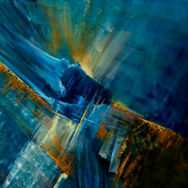 Françoise Dugourd-Caput's "last-emergence" abstraktes Gemälde zeigt   Abstraktion oder Atmosphäre einer räumlichen Ansicht ... Inspiration sehr traumhafter Raum. Wir können die Entstehung einer Art seltsamer Landschaft sehen, in der Licht aus den Tiefen des Universums austritt. 