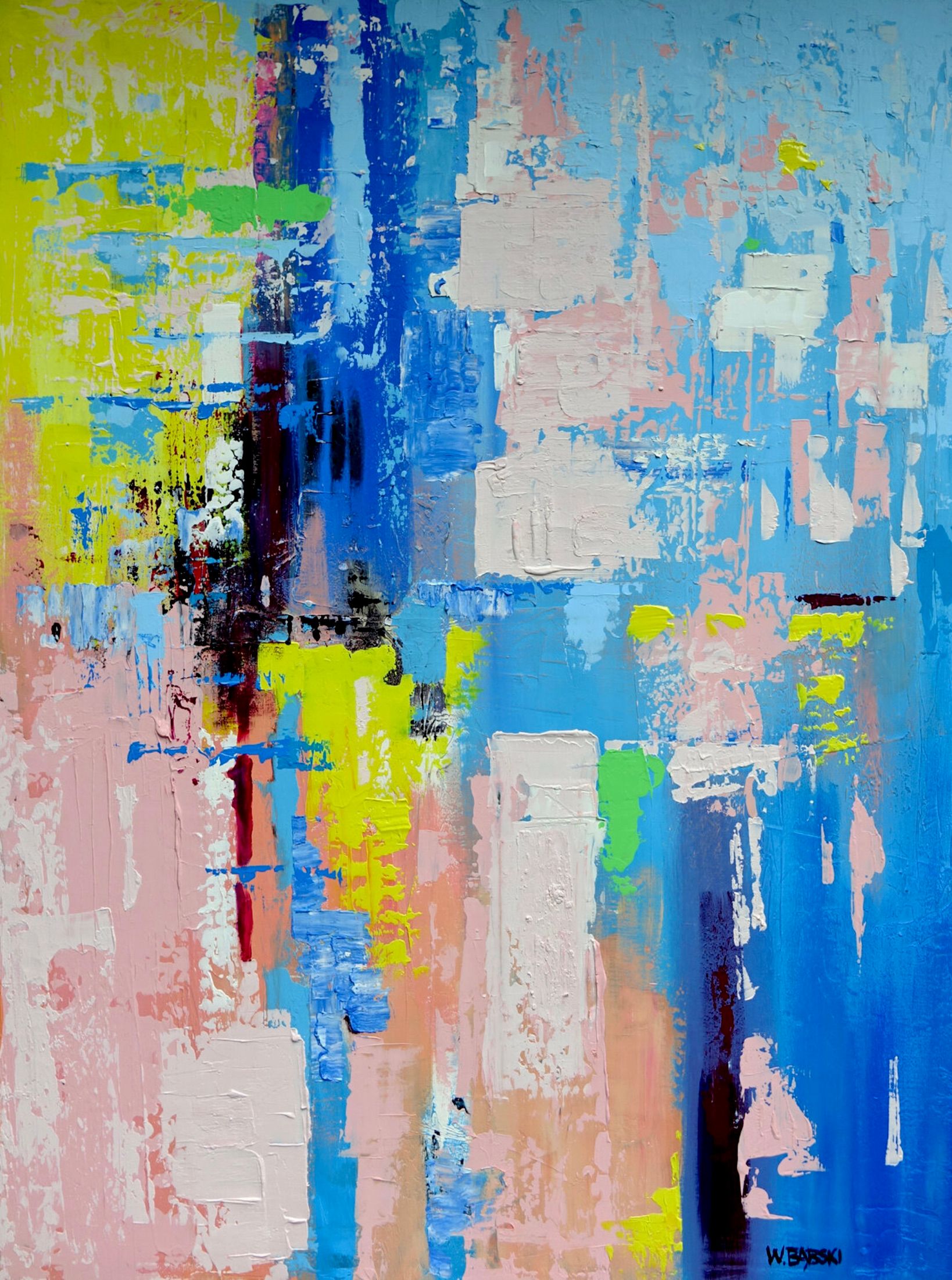 Wojtek Babski, "Rapsodia de primavera", pintura abstracta de colores sobre lienzo