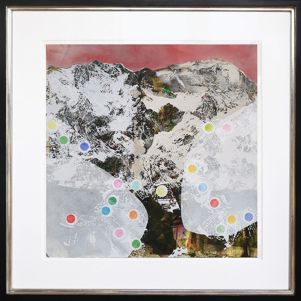 Dieter Nusbaum pintura abstracta serigrafía montañas con puntos de colores