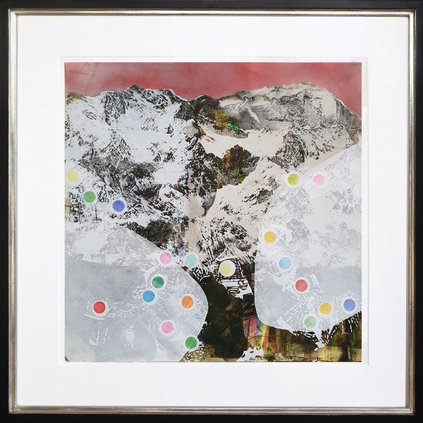 Dieter Nusbaum abstract painting silkscreen mountains with coloured dots