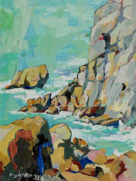 Miriam Montenegro expressionist painting stone rocks by the sea