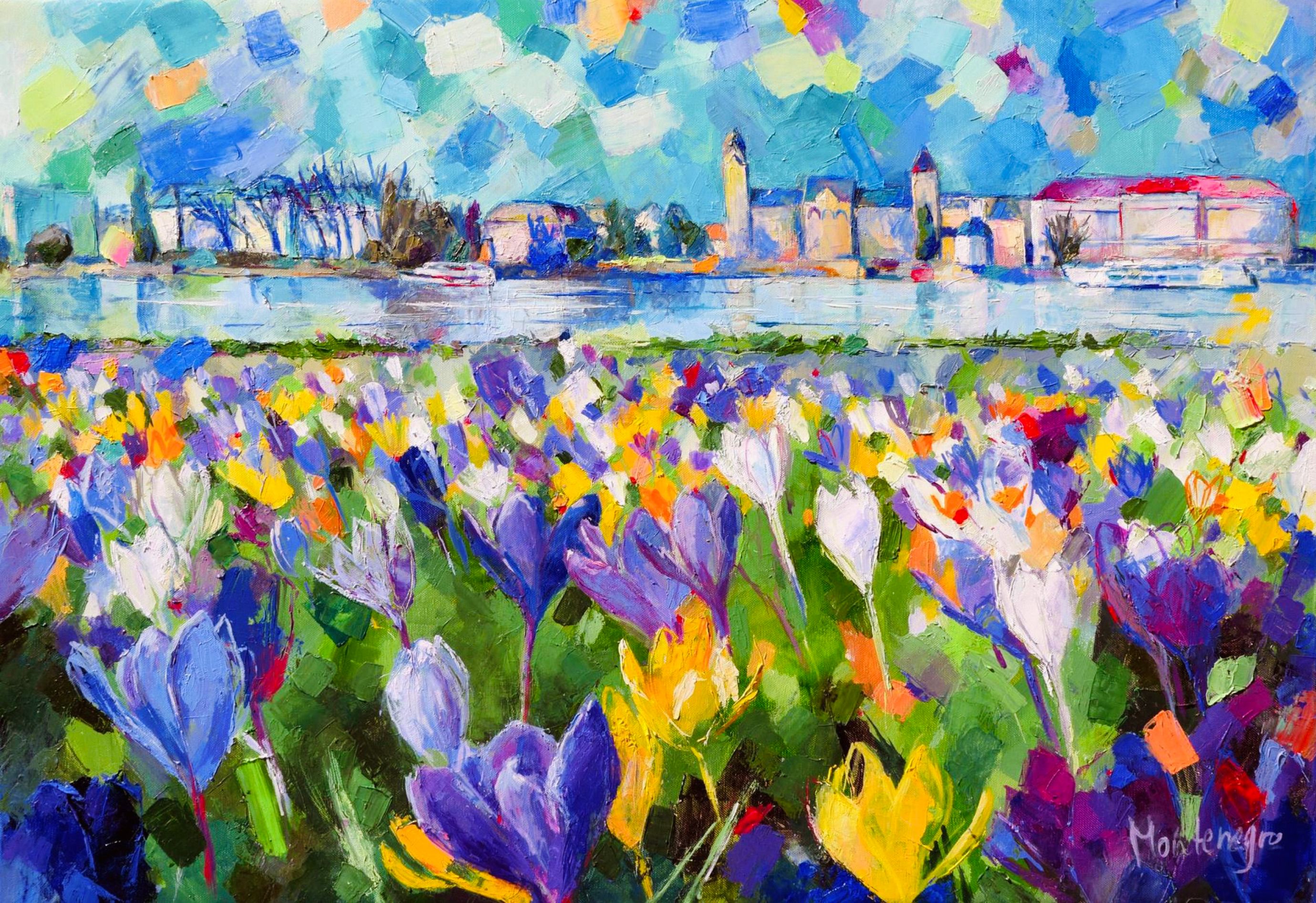 Miriam Montenegro Pintura expresionista Campo de azafrán junto al río