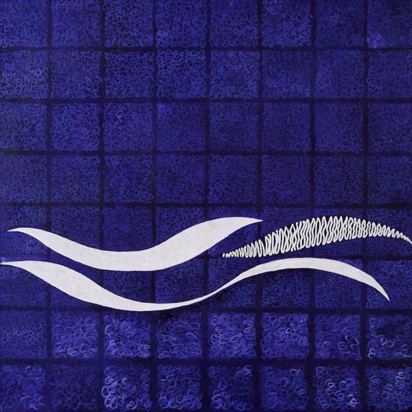 Maria Pia Pascoli abstract painting dark blue tiles and white waves