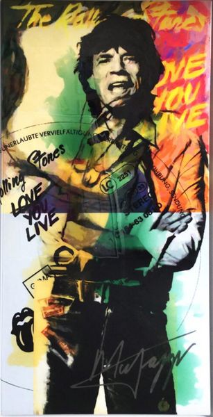Jürgen Kuhl abstract painting silkscreen Mick Jagger overlay Rolling Stones vinyl typography