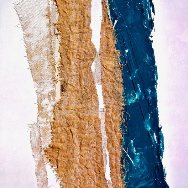 Ronny Cameron abstrakte Malerei Jute Streifen Senkrecht und blaue Farbe