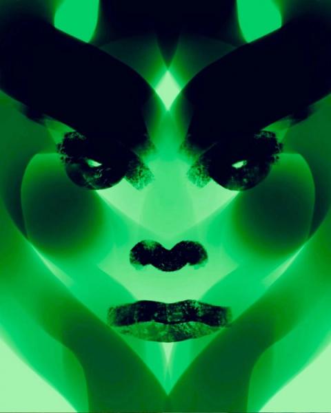 Zoko digital drawing abstract face in neon green