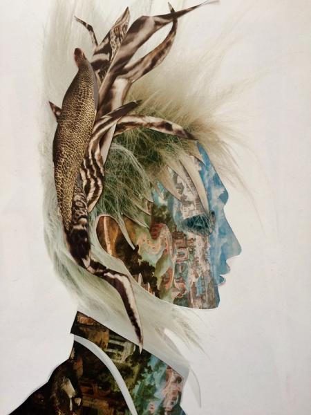 Norika Nienstedt ist eine Deutsch-Künstlerin, die überwiegend mit analogen Collagen arbeitet. Das Bild "Das Auge hat Ausgang" ist eine analoges Collagen Porträt.