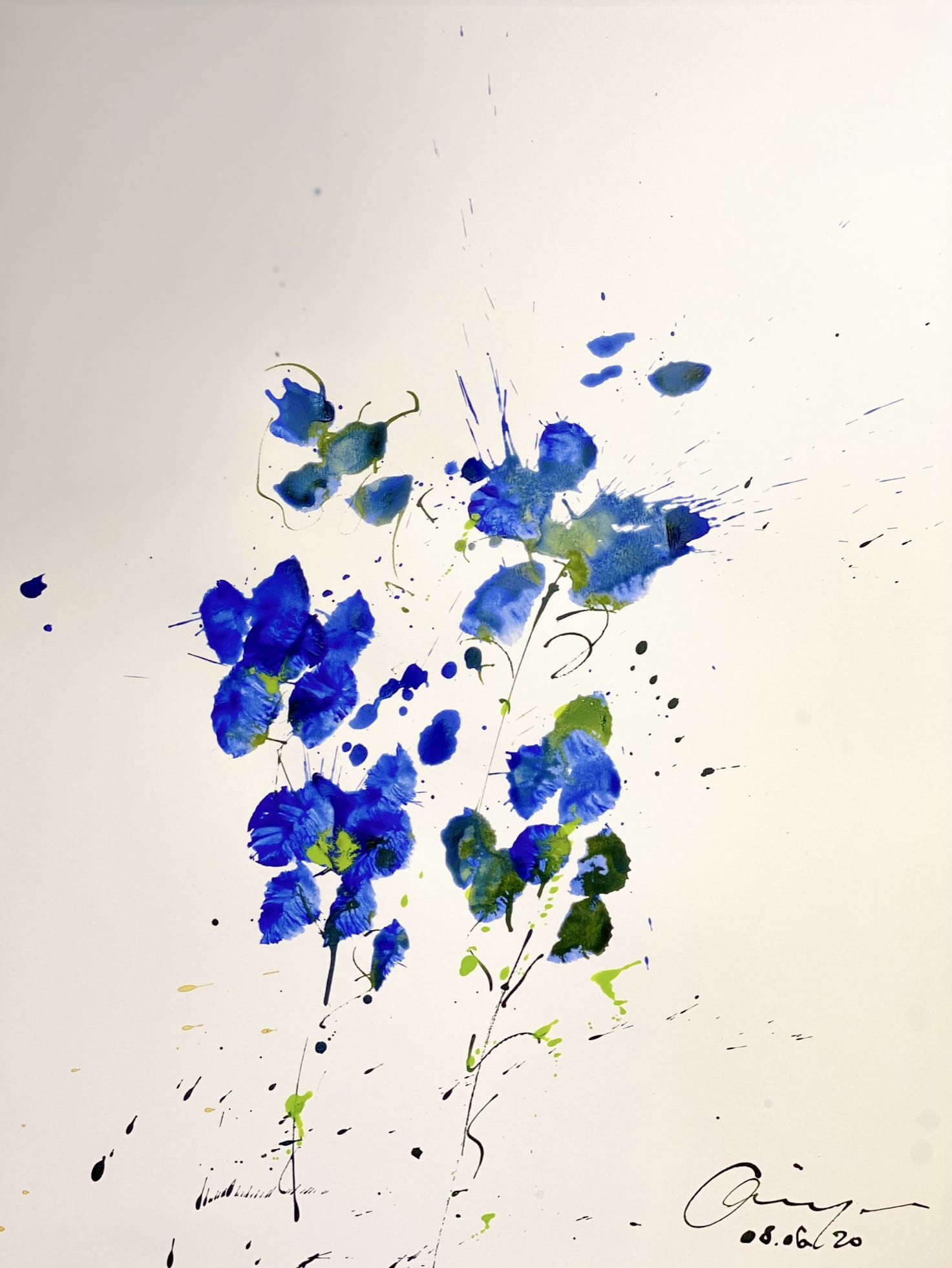 Marie-Paule Olinger abstrakte Klecks Malerei blaue Blume