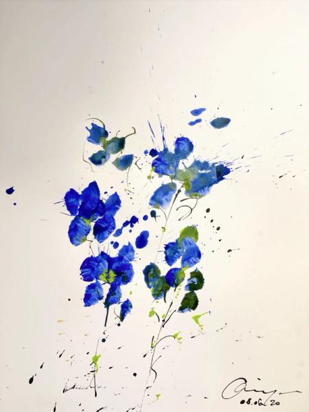 Marie-Paule Olinger abstrakte Klecks Malerei blaue Blume