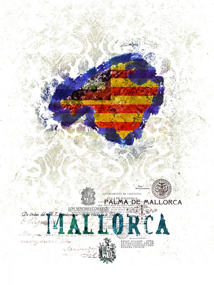 Jörg Conrad illustrazione tipografica Mallorca su carta da parati pattern