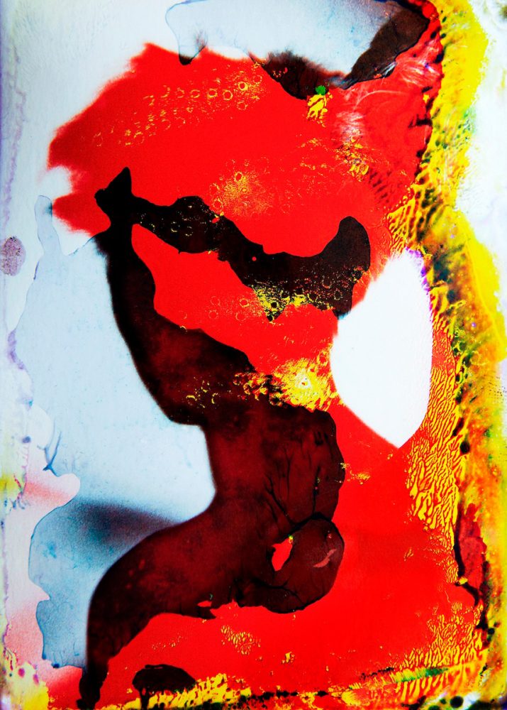 Manfred Vogelsänger abstraktes analog Portrait Überlagerung rote Farbe