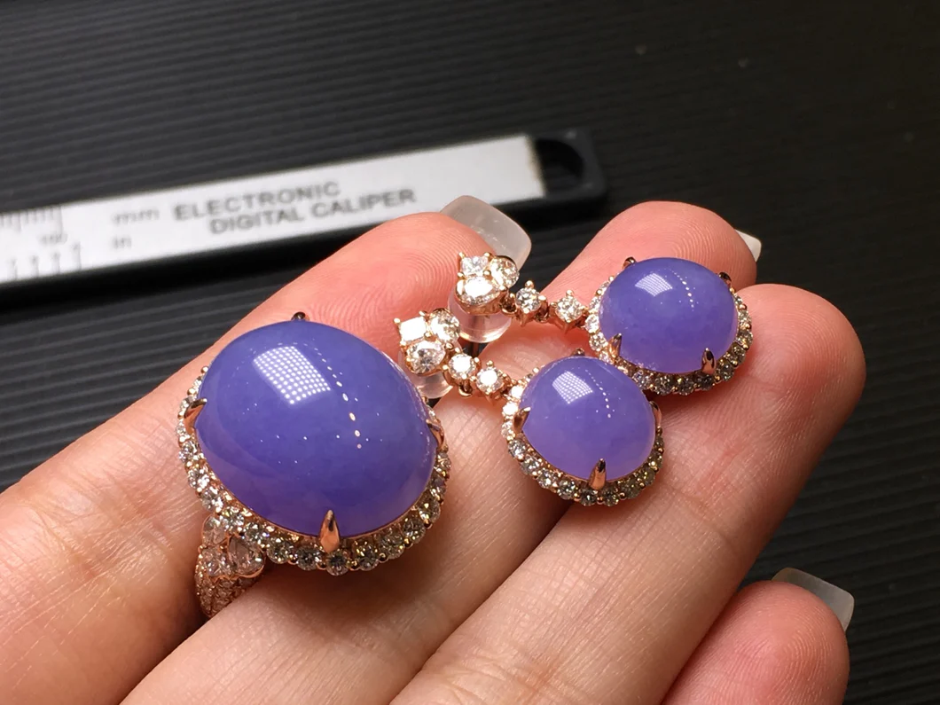 Purple / Lavender Jadeite Ring and Earrings
