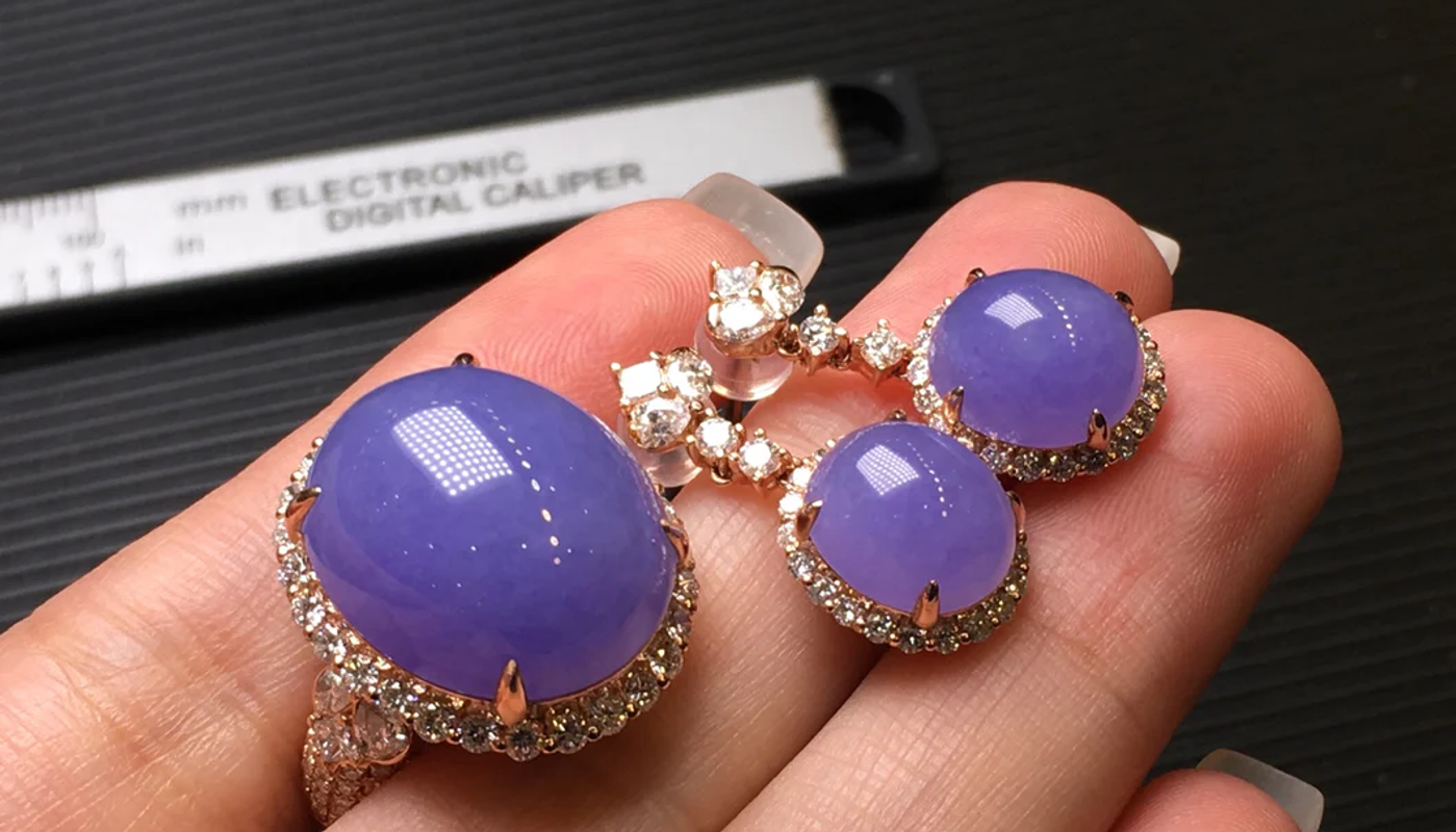 Purple / Lavender Jadeite Ring and Earrings