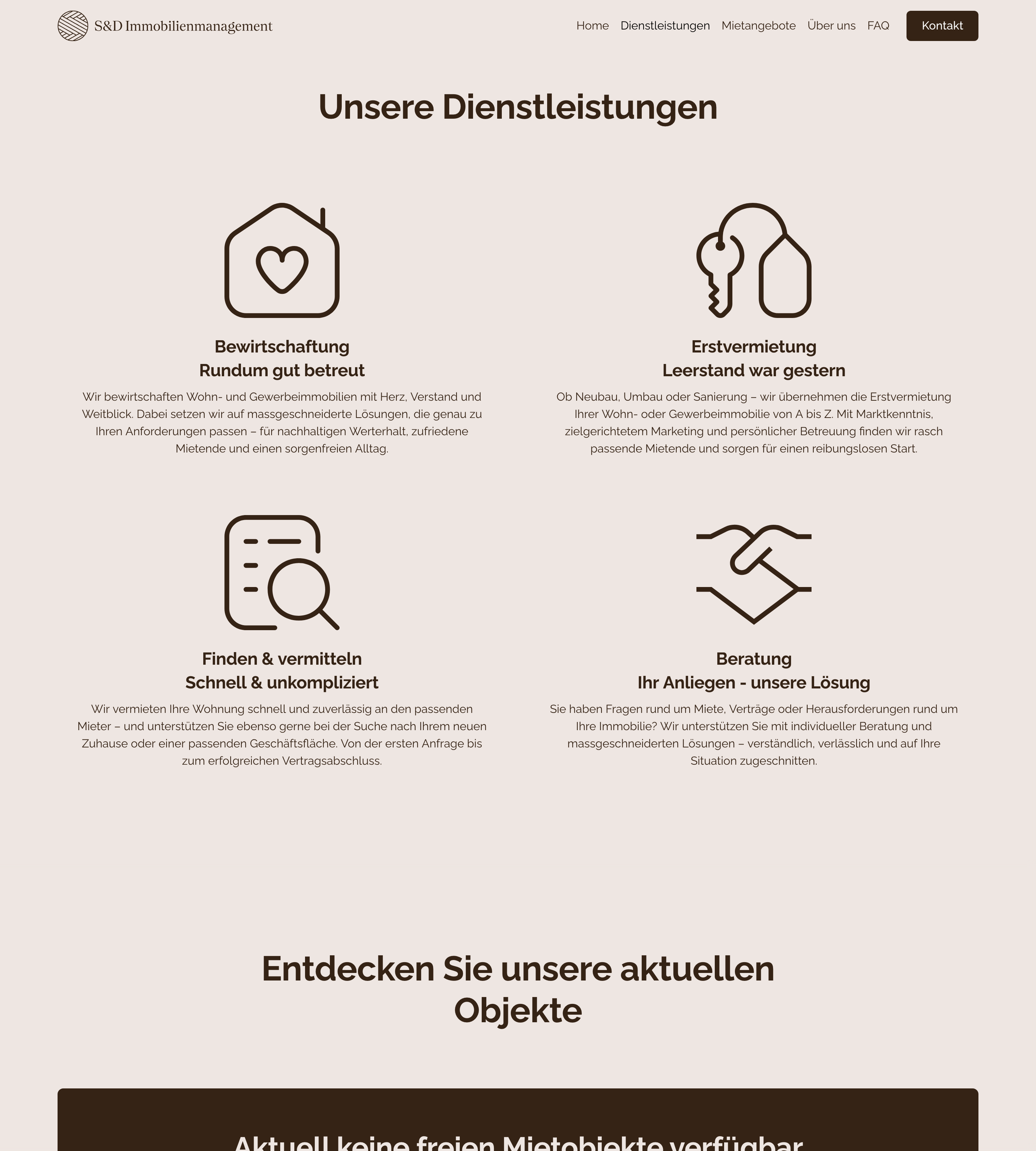 Die vier Dienstleistungen, jede mit eigenem Einstieg statt als Aufzählung