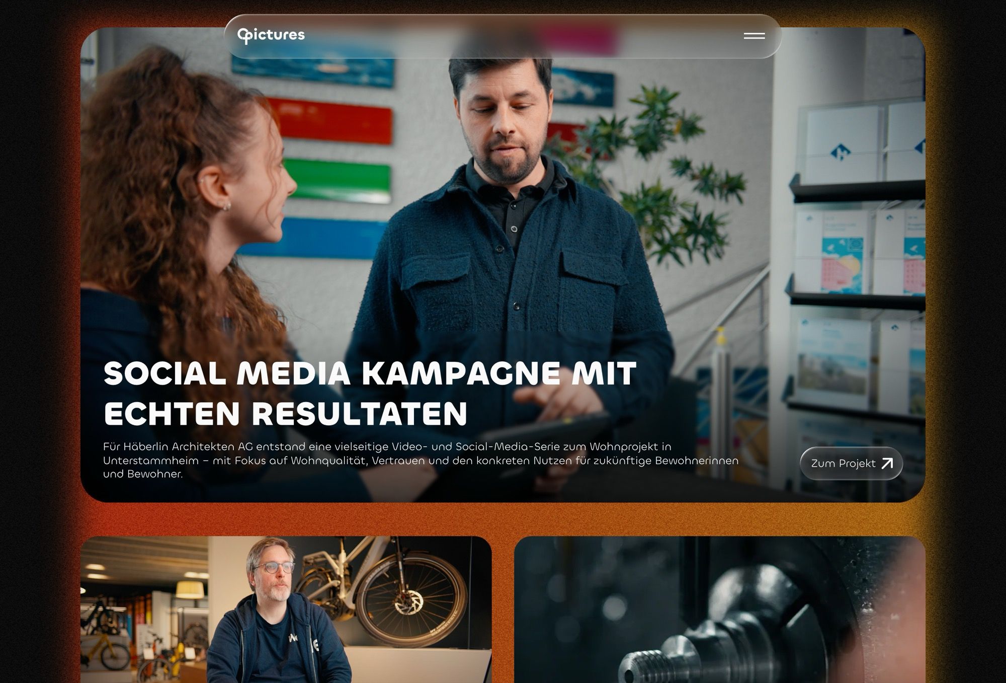Projektabschnitt der Startseite: Ziel und Resultat stehen vor dem Bild