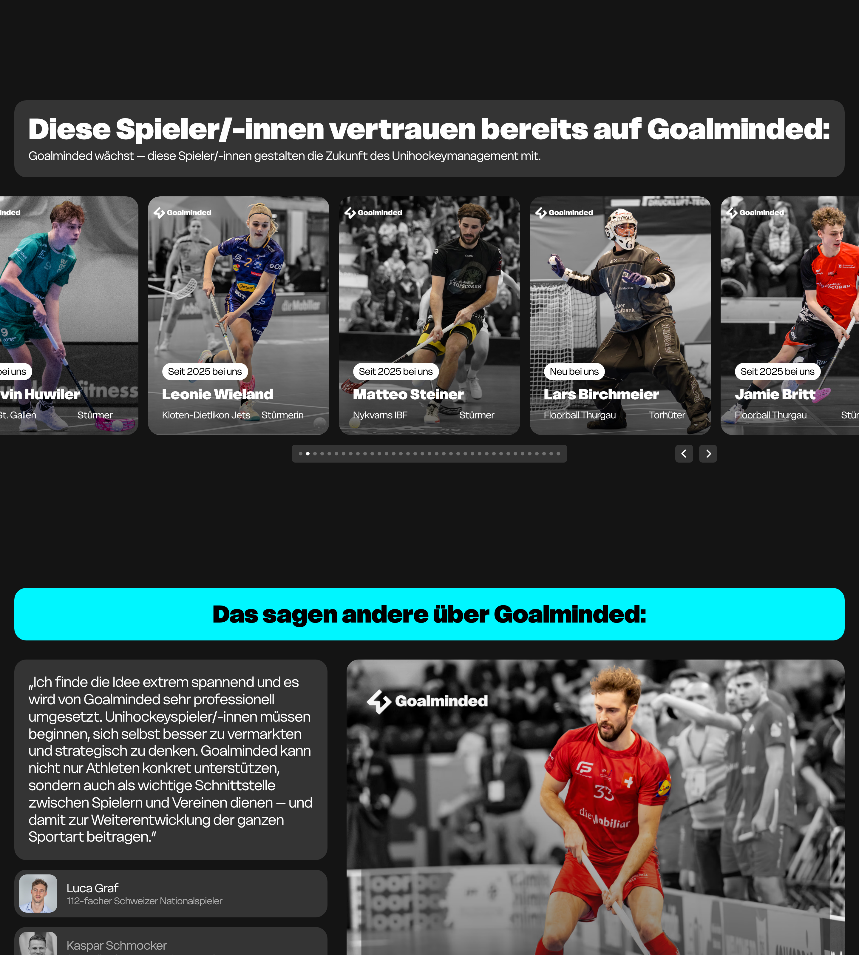 Die Liste der Spielerinnen und Spieler, die auf Goalminded setzen