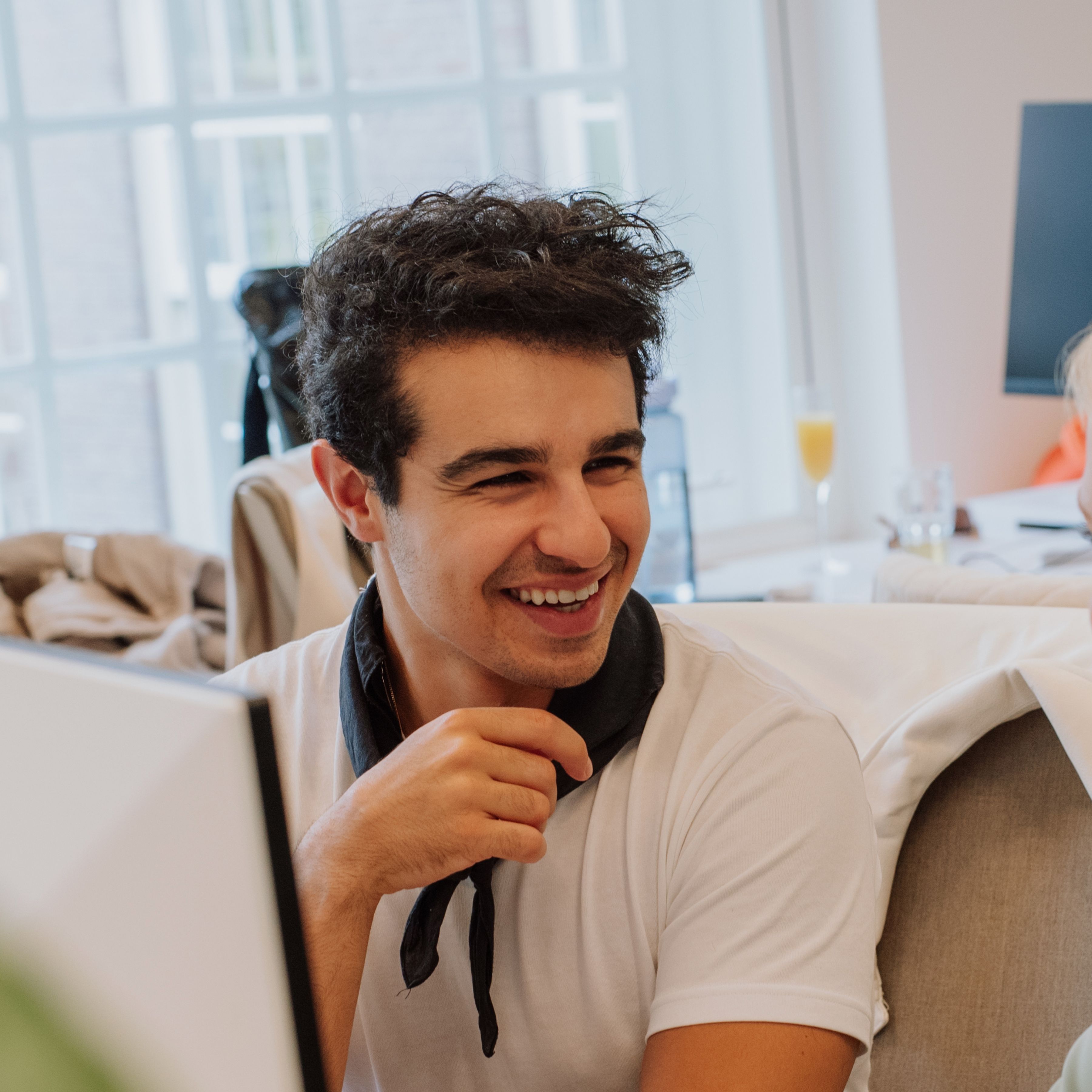 Employee laughing