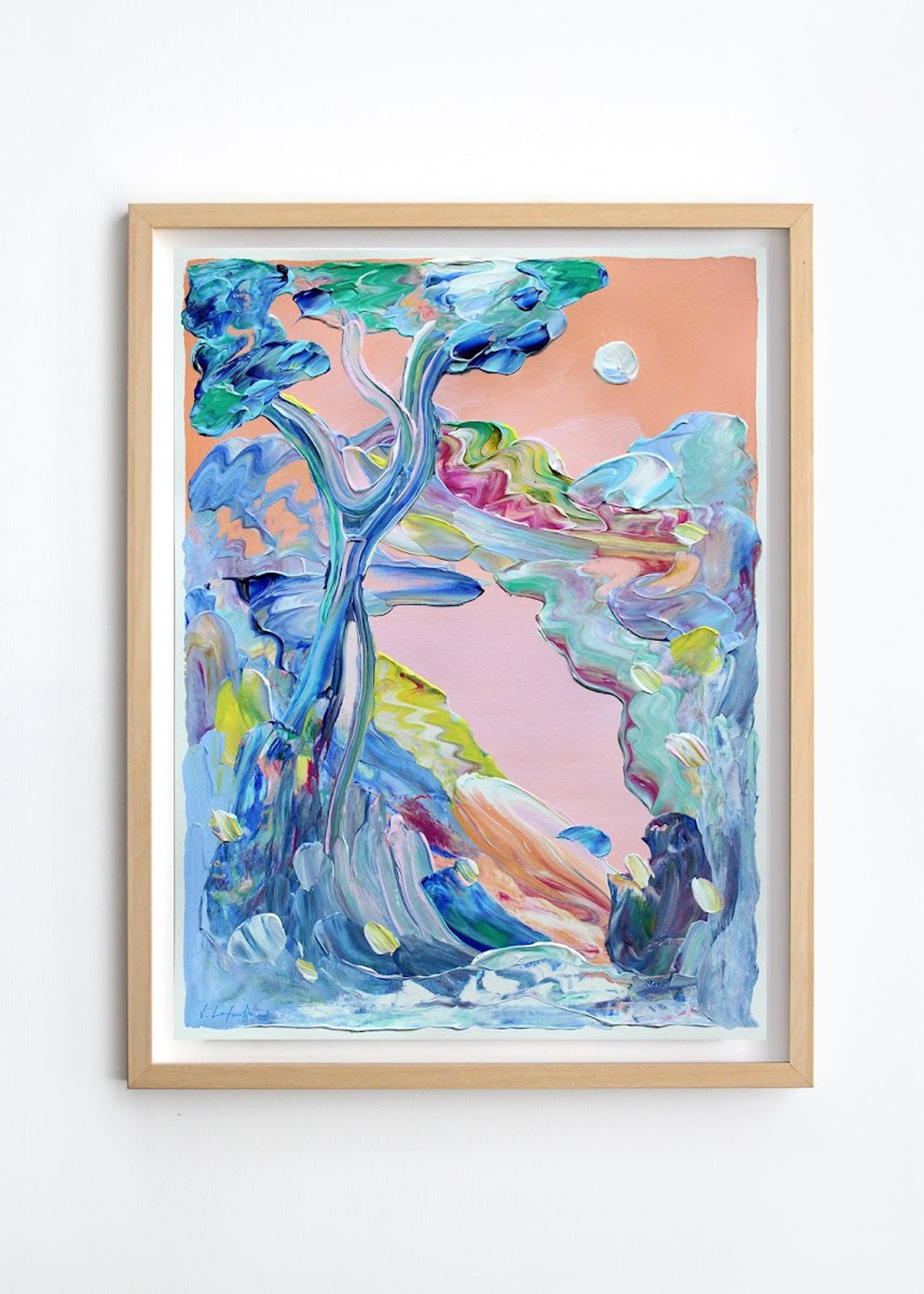 Jeanette Lafontine – THE MOON AND THE TREE, 2023, acrylic on paper, 48 x 36 cm