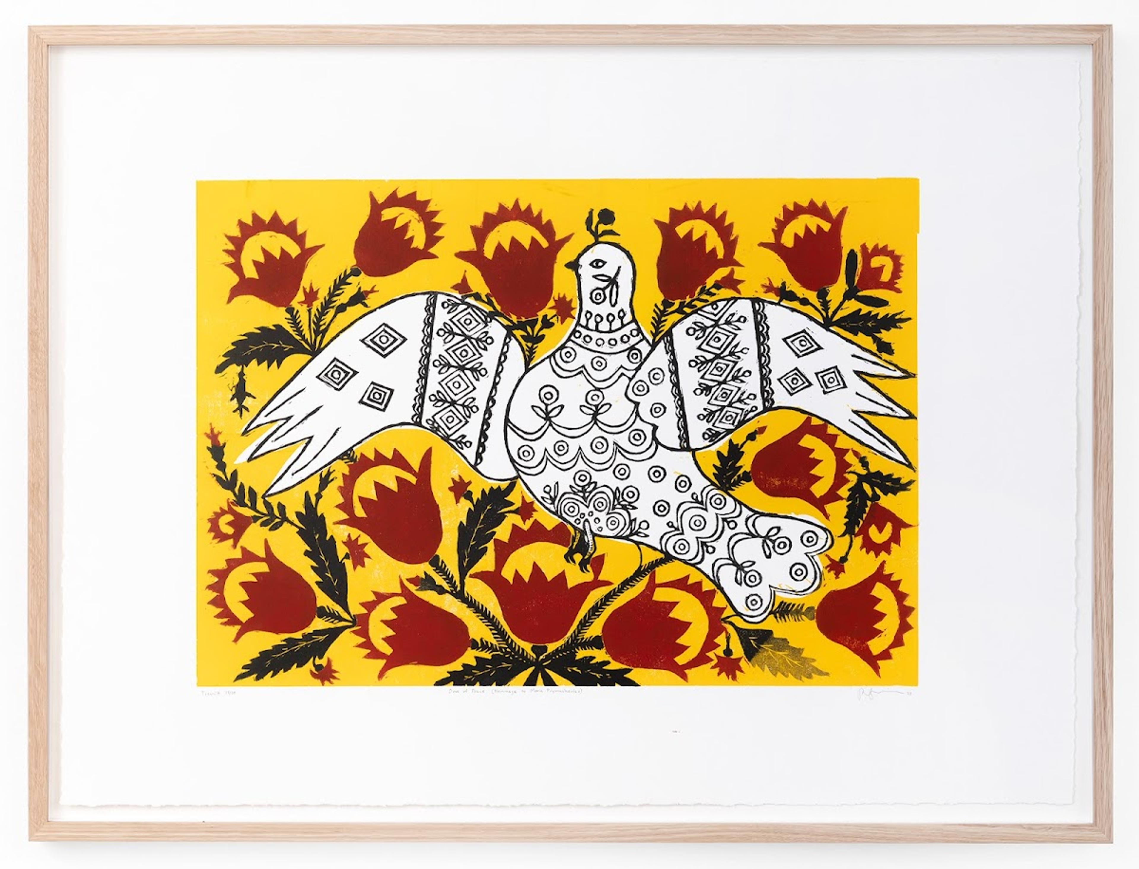  Lars Sandås  – Dove of Peace (Hommage to Maria Prymachenko), 2023, Woodcut, limited edition, 76x56cm