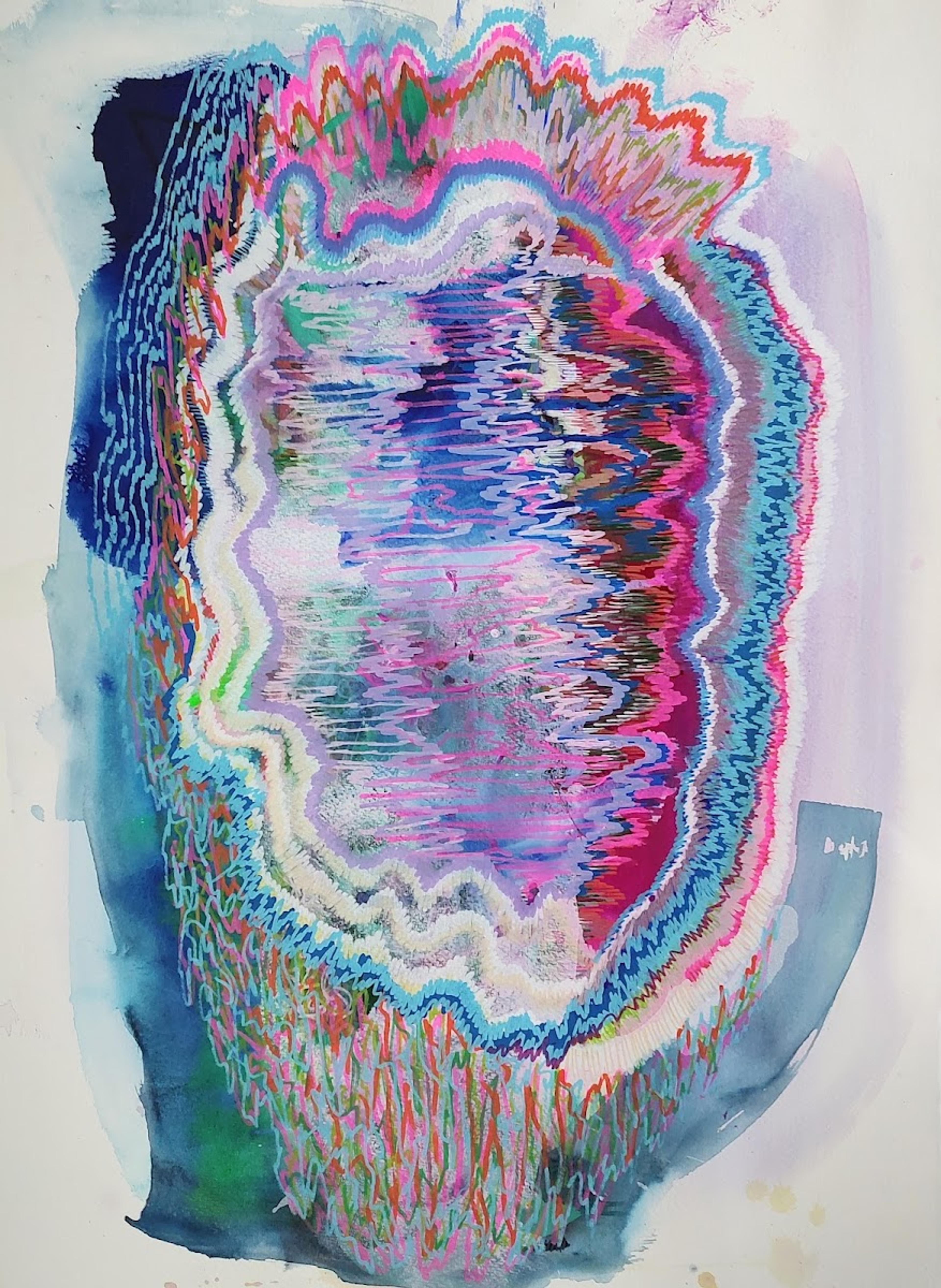  Anne Siv Falkenberg Pedersen - Surf drawing, 2024, Ink and markers on 640gr. watercolour paper, 56x76cm