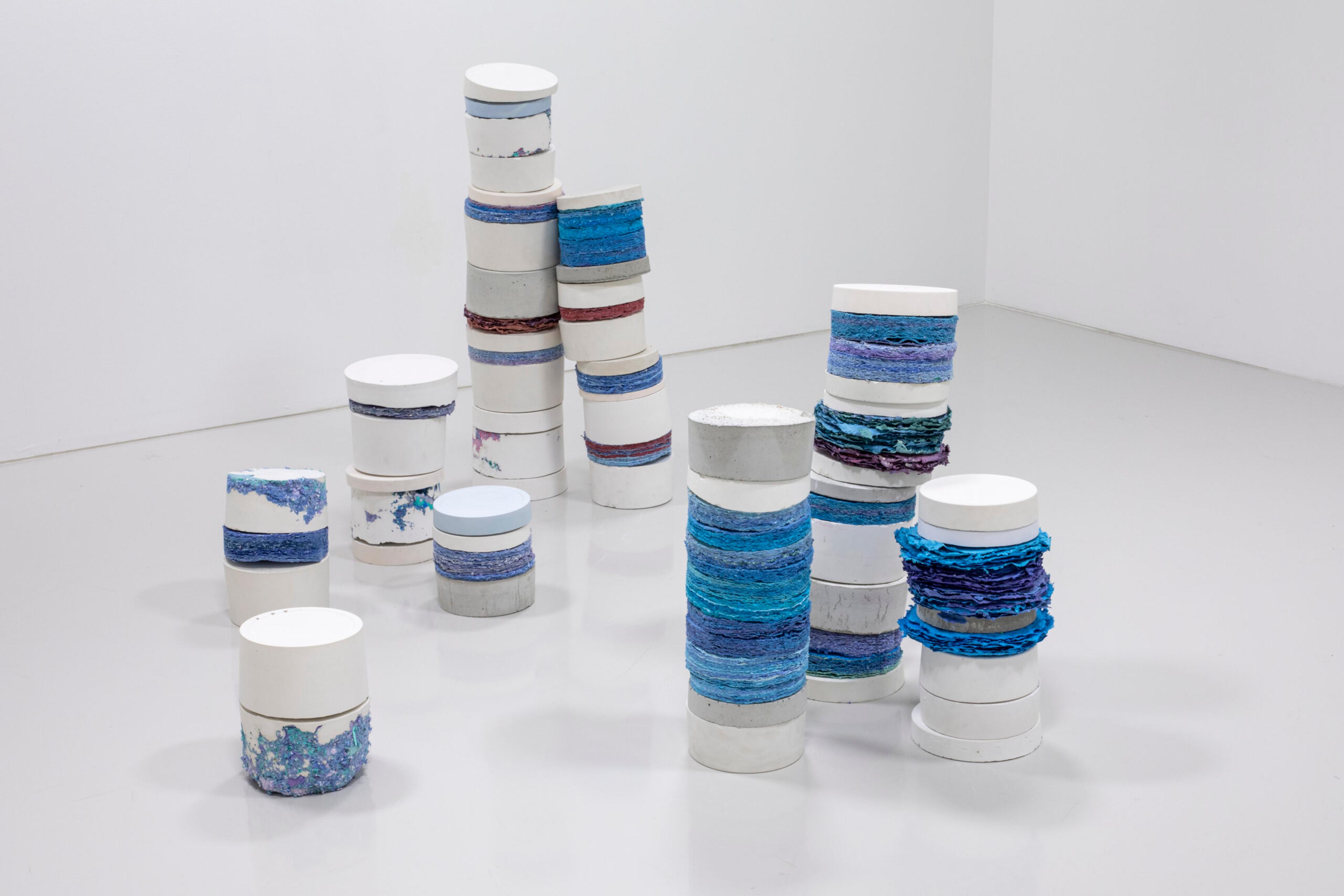 ‘Columns 1-9’  Handmade paper, pigment, plaster and concrete  2020 -   Foto: Oddbjørn Erland Aarstad 