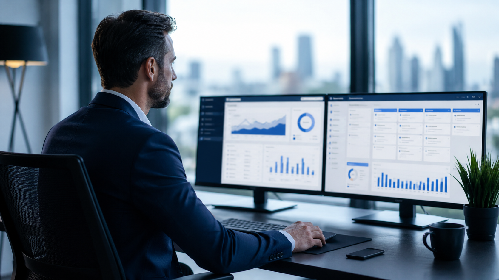 Business owner reviewing a digital lead generation and sales pipeline dashboard