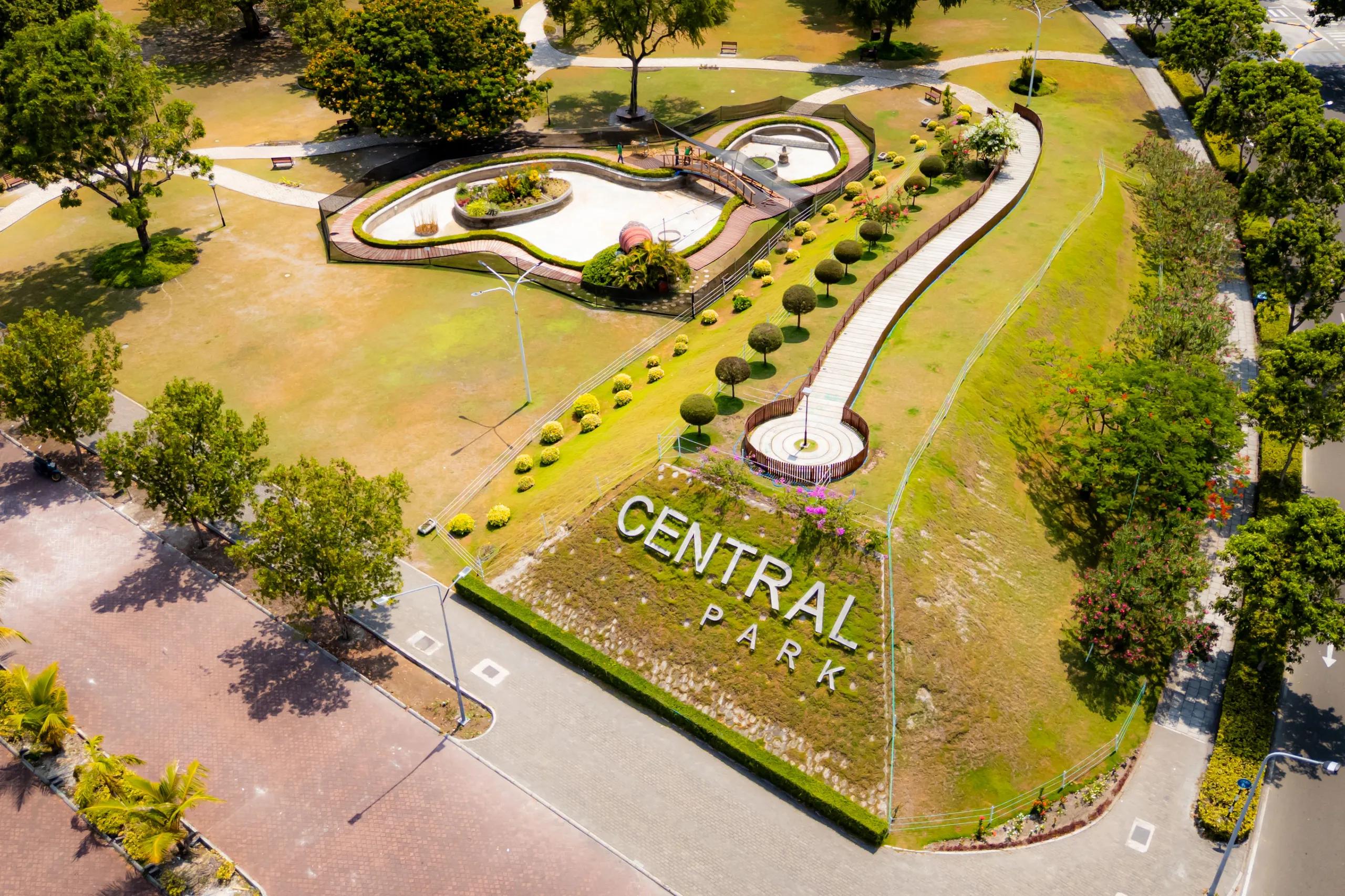 Aerial view of the Central Park sign and gardens in Hulhumalé