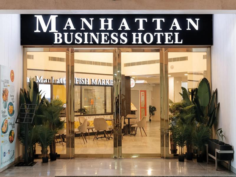 Street entrance of Manhattan Business Hotel in Malé, near Velana International Airport across the airport bridge
