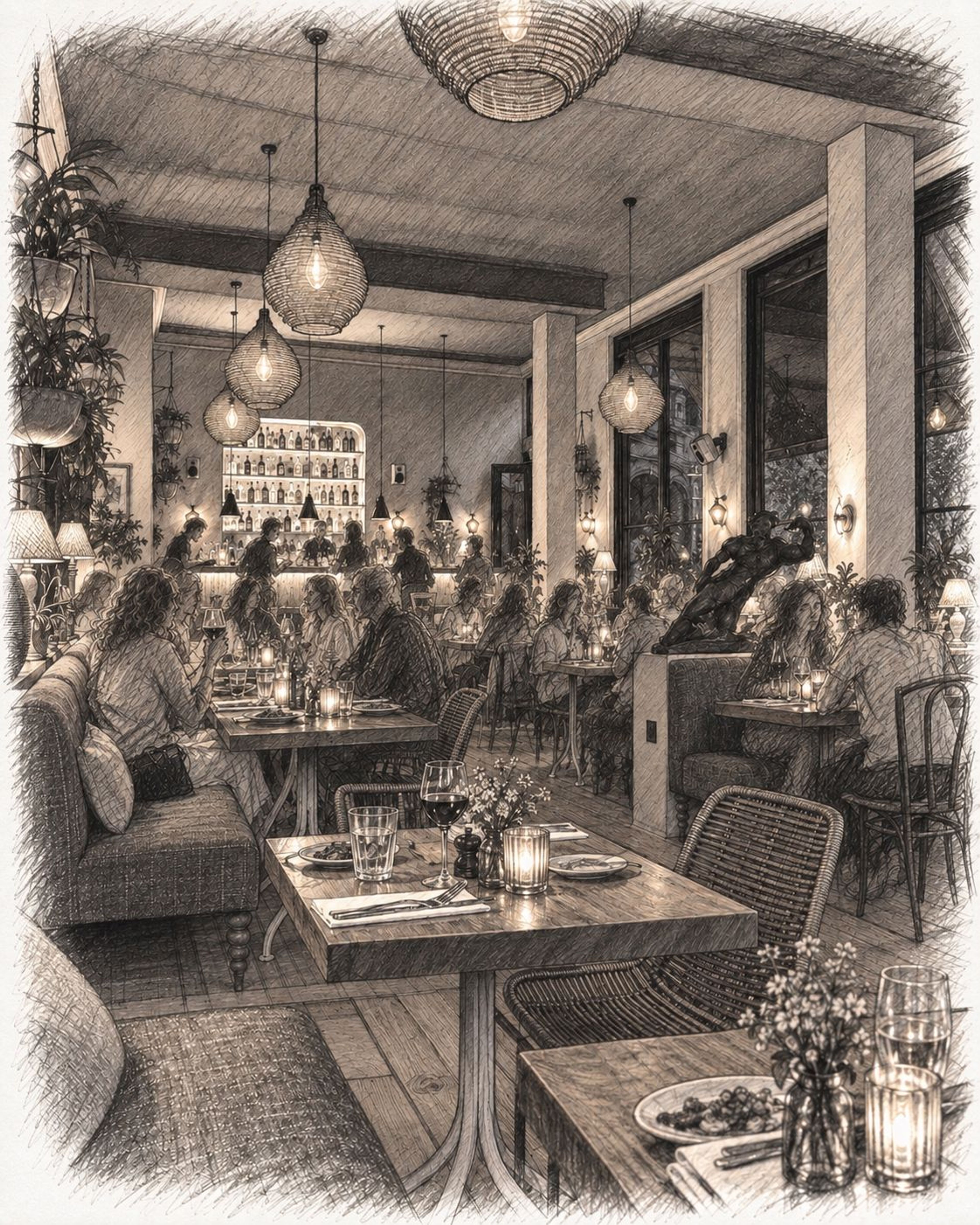 Live music and dancing at The Black Rabbit, long table set for a private event