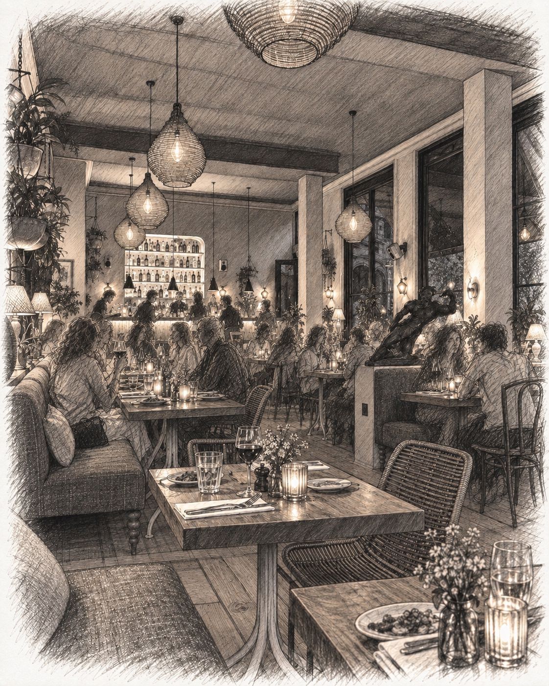 Live music and dancing at The Black Rabbit, long table set for a private event