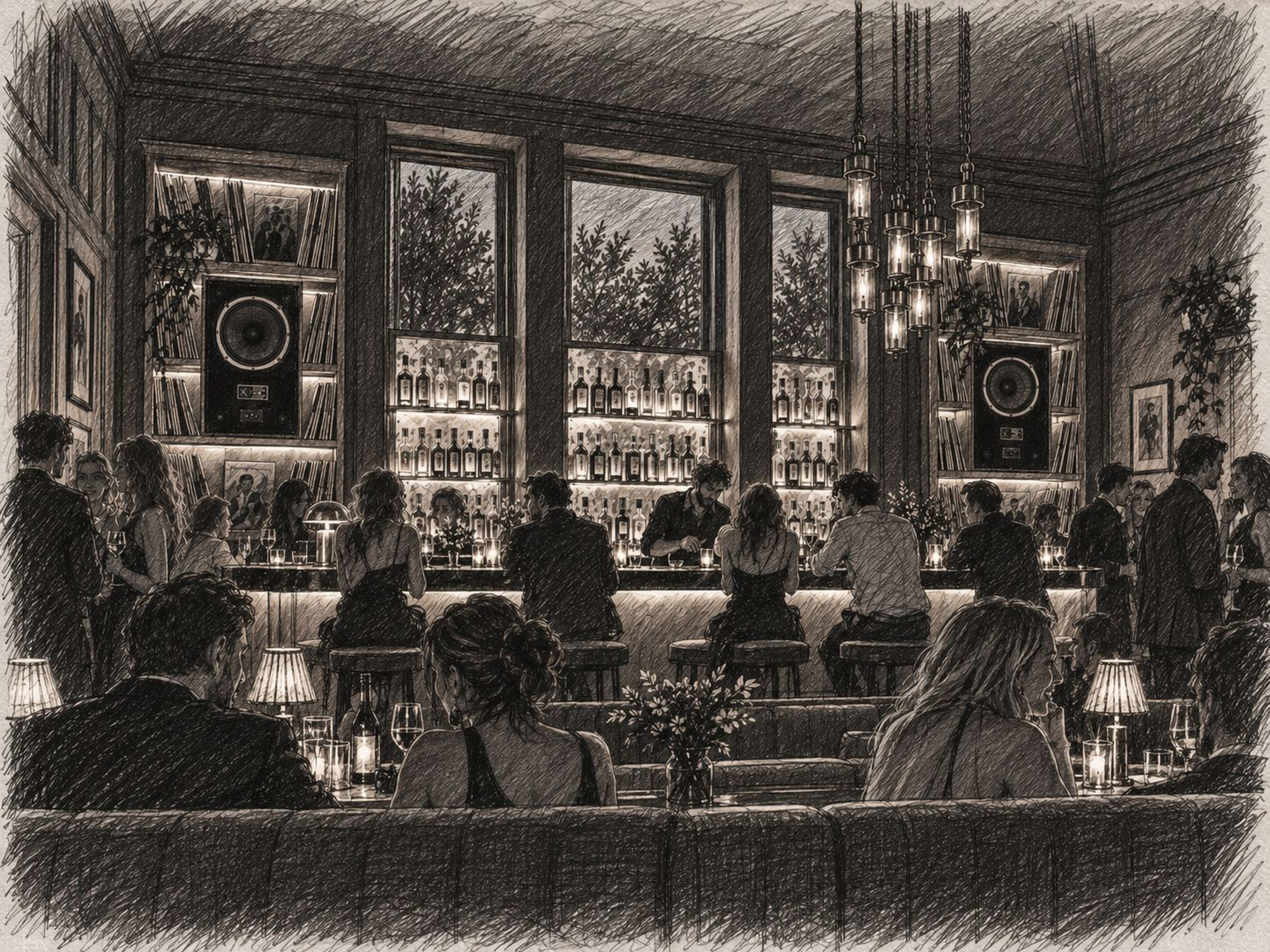 The Listening Bar — a cosy lounge with a record collection, hi-fi and bar