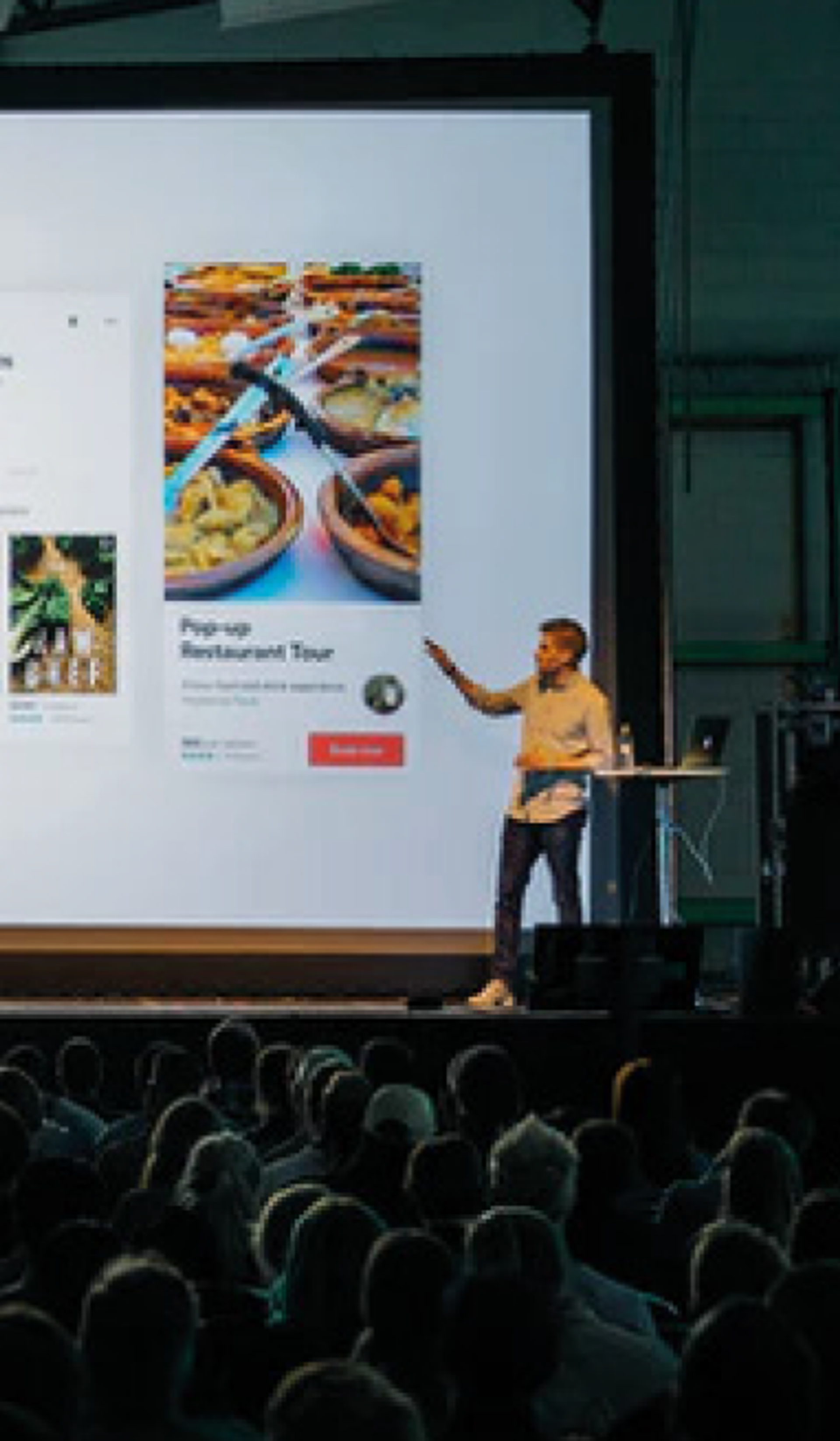 Imagem de um palestrante expondo conhecimentos relacionados à nutrição.