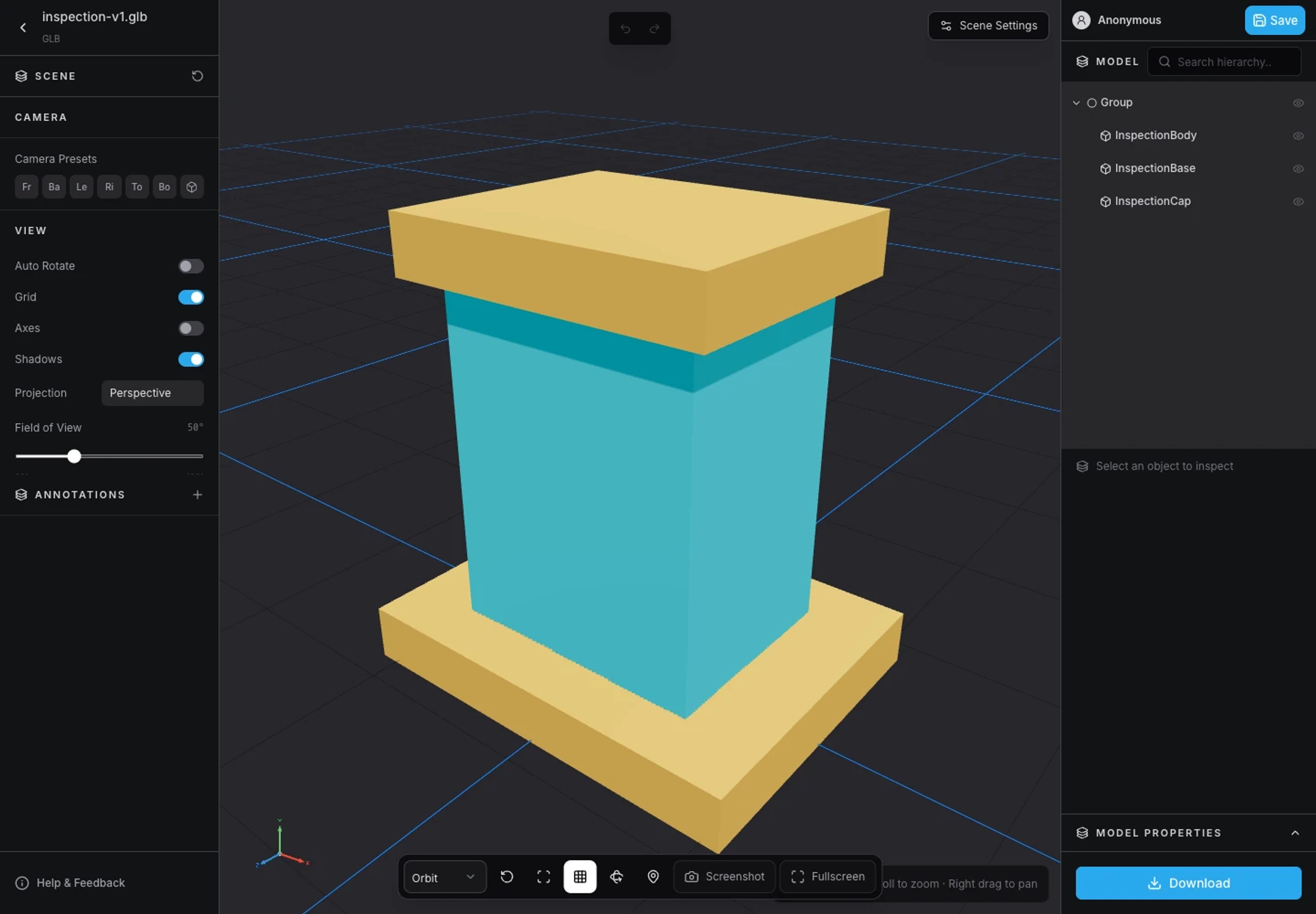 3DLabTools 3D Viewer displaying a loaded inspection model.