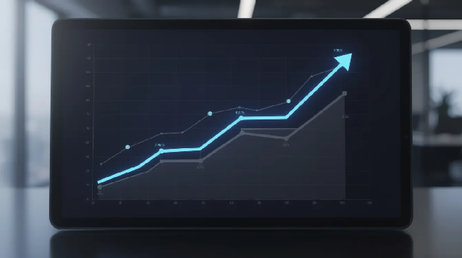 Rising line graph indicating growth in organic traffic and an improving backlink profile.