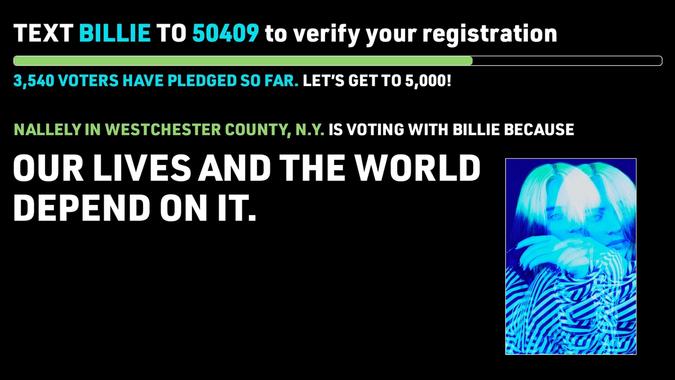 Example vote pledge for Billie Eilish