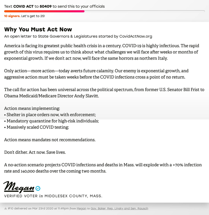 A covid petition - Text COVID ACT to 50409 to sign it