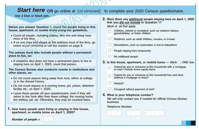 The first page of a real sample census