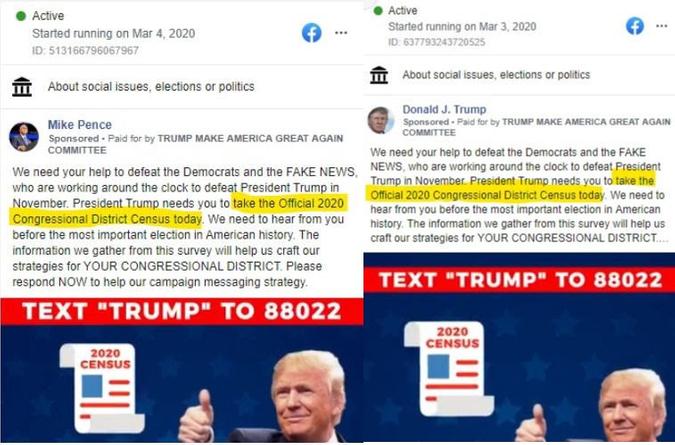 Facebook post examples of misleading census propaganda