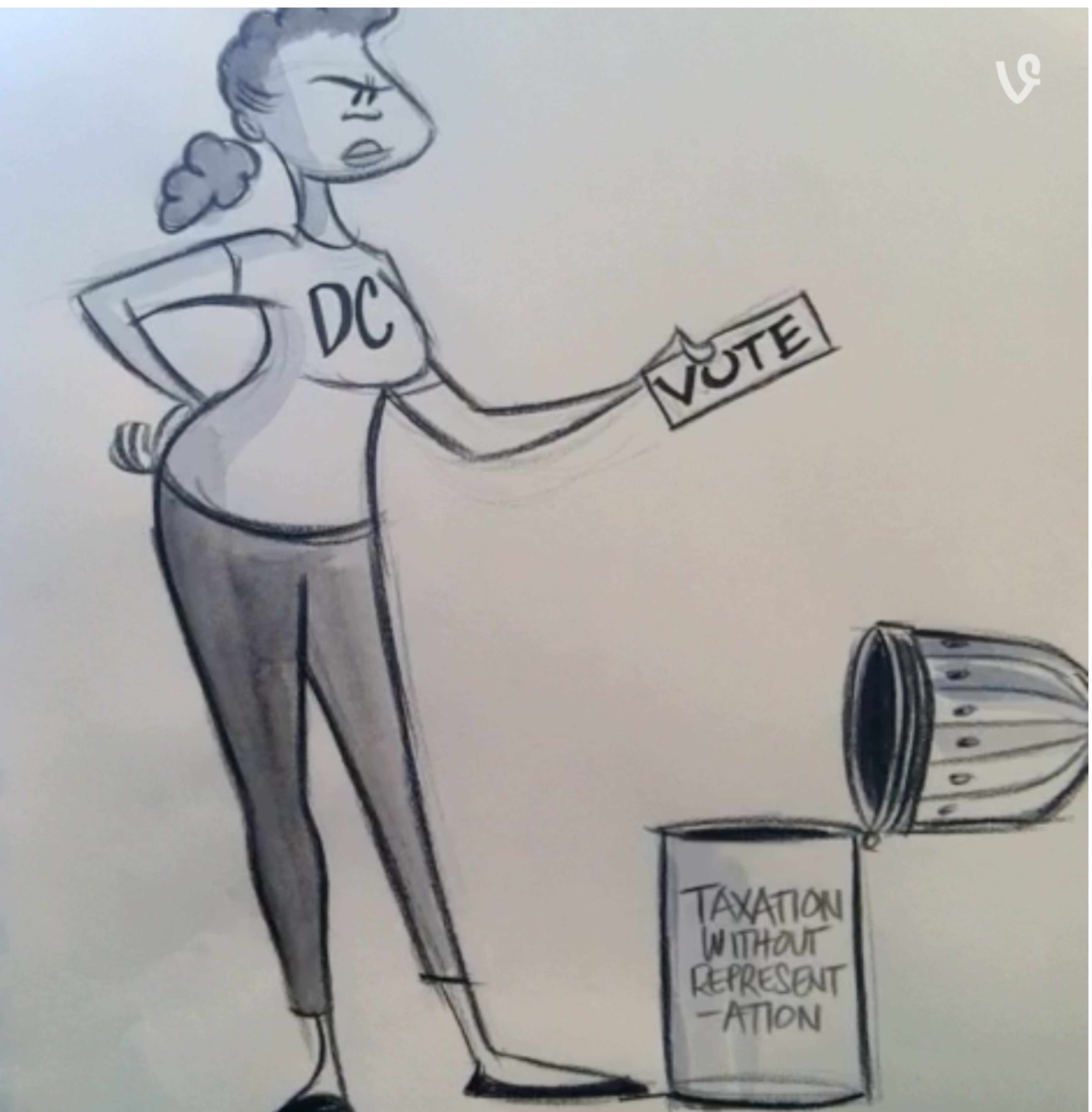 Woman hold a ballot over a garbage can shaped like the Capitol Building.