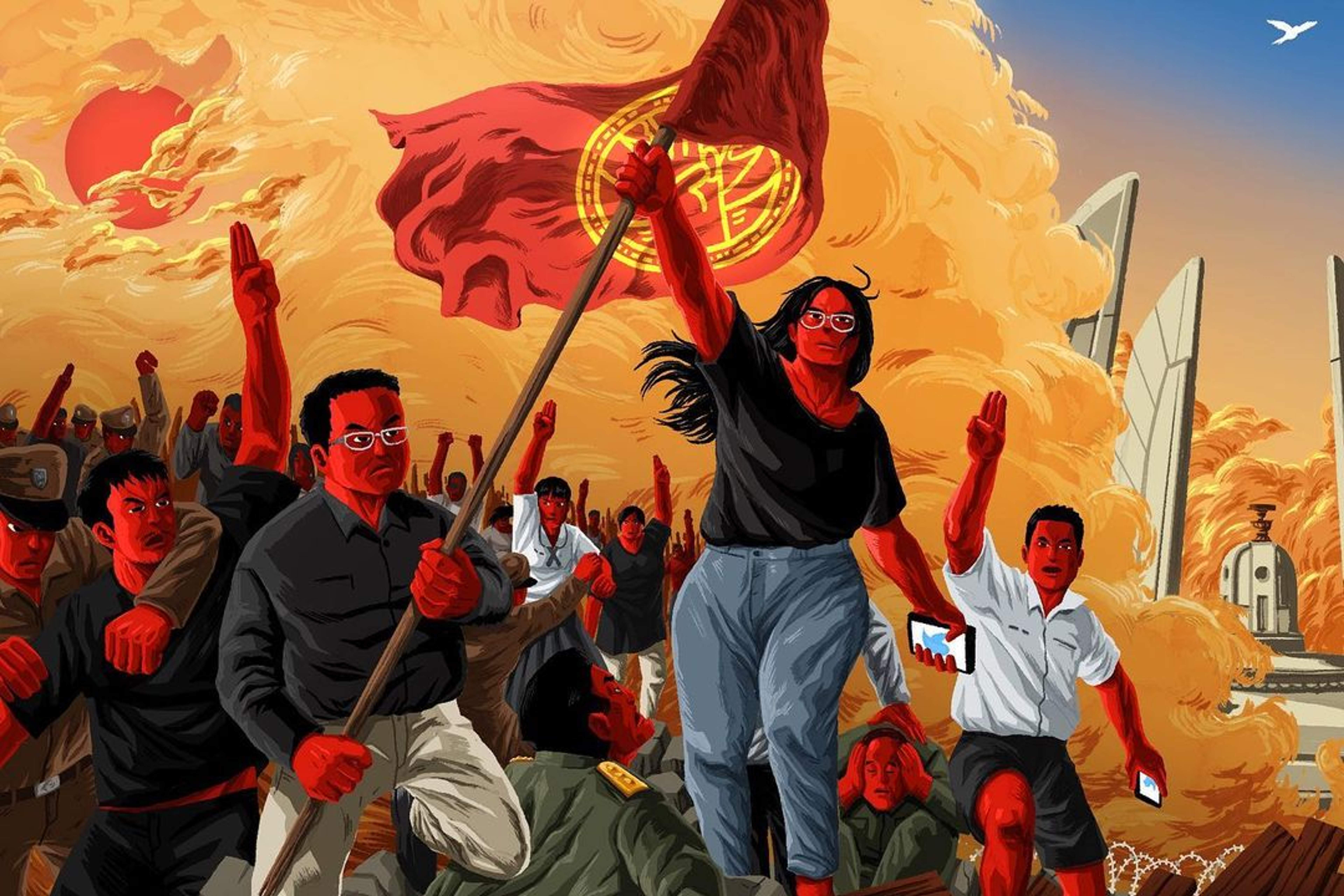 An artistic depiction of a protest in Thailand