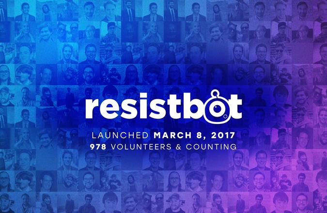 Resistbot logo with volunteer photos