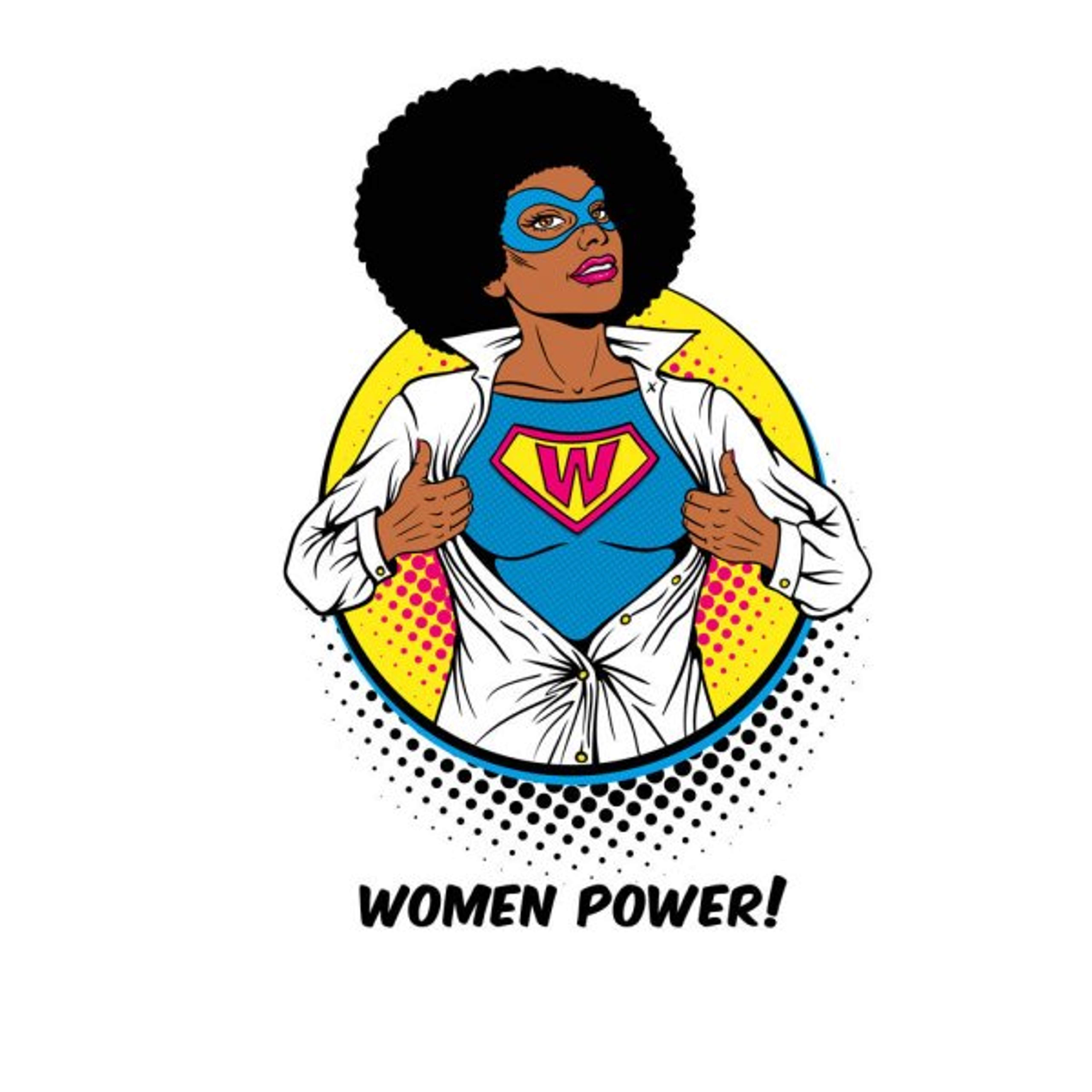Africa-American women with "Woman Power" shirt.