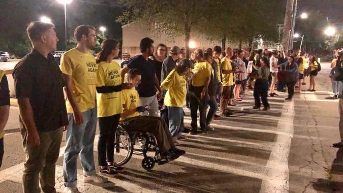 Line of Never Again protesters