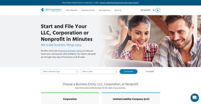 MyCorporation website screenshot