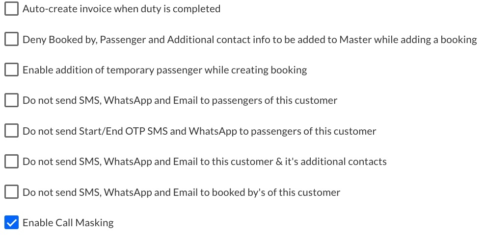 Enable call masking for each customer