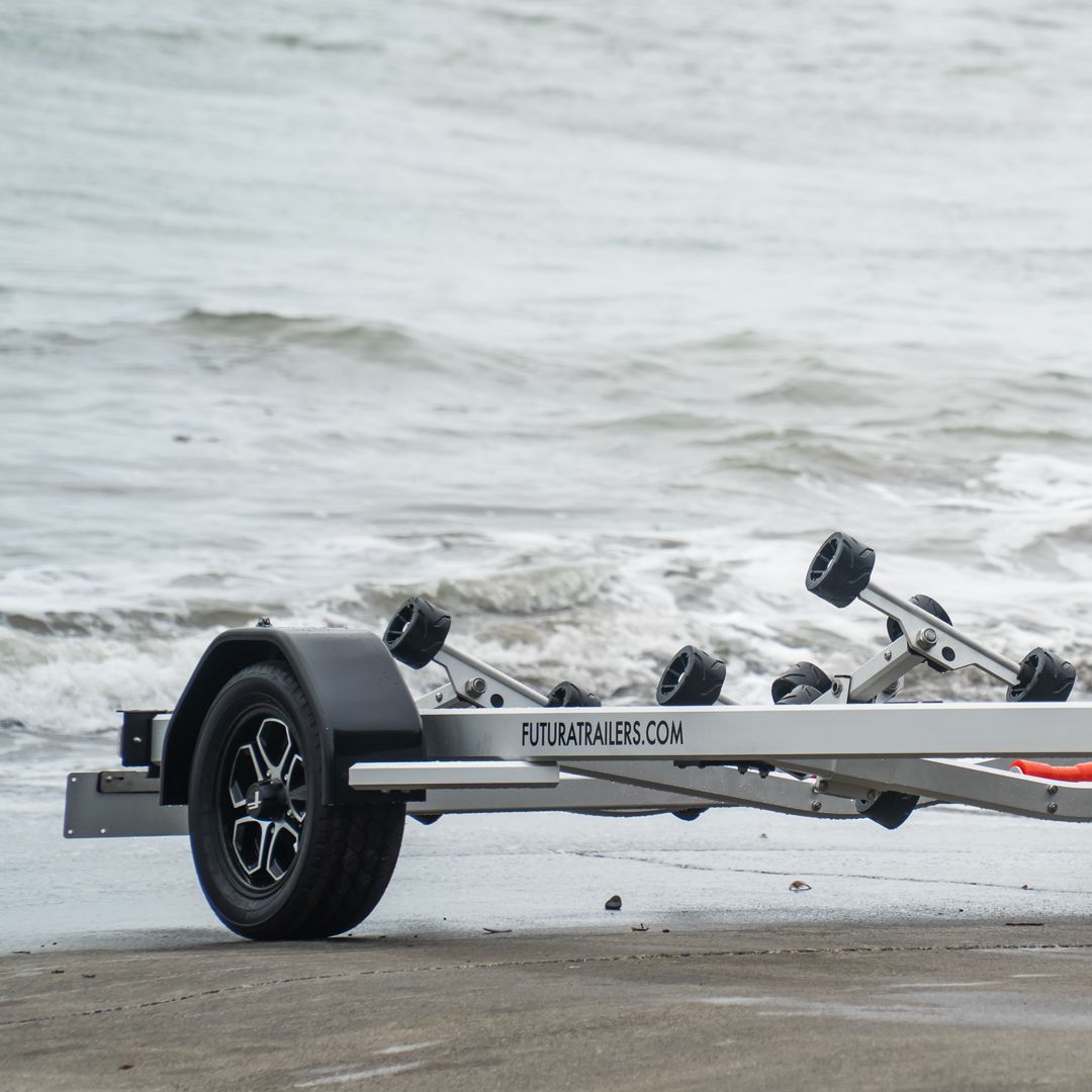 Futura S505-TRD boat trailer at the beach in New Zealand