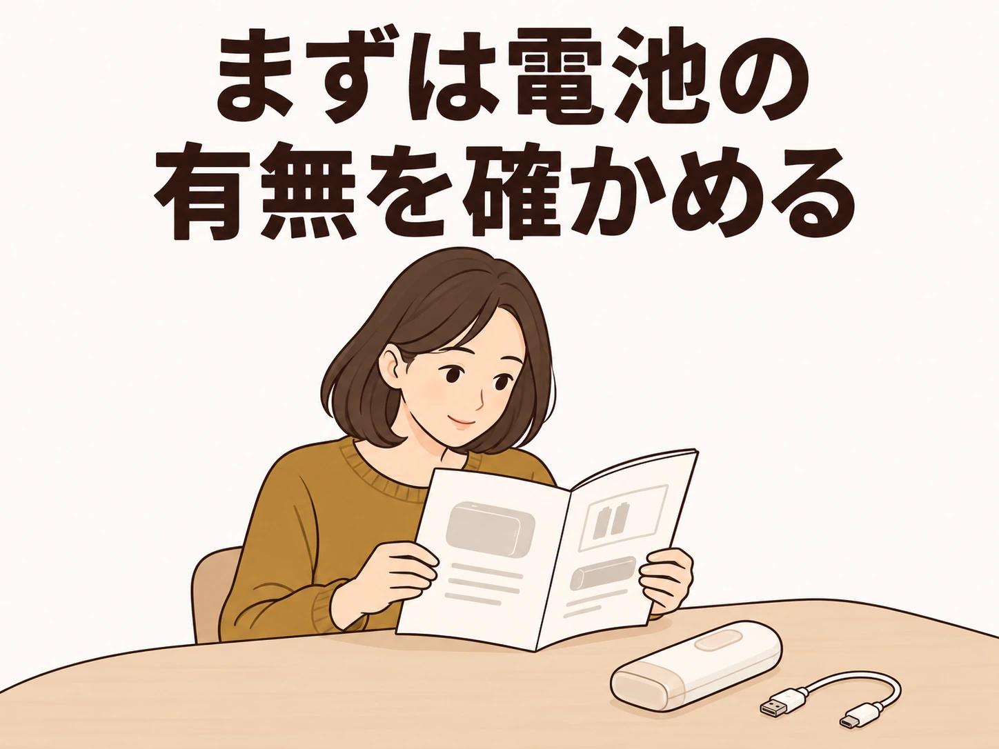 まずは電池の有無と、乾電池式か充電式かを確かめます。