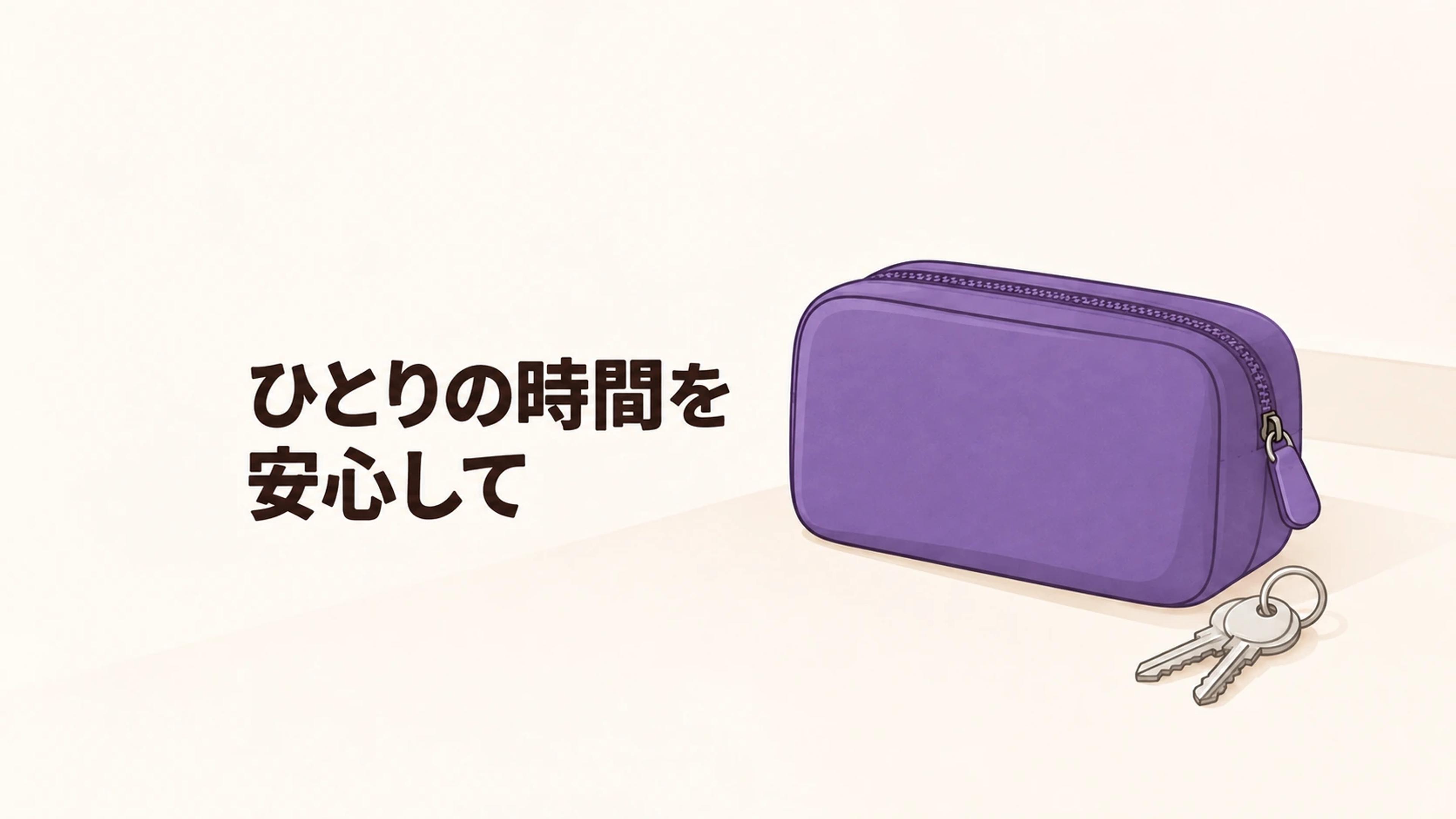 ひとりの時間を安心して。中身が見えない紫のポーチと鍵