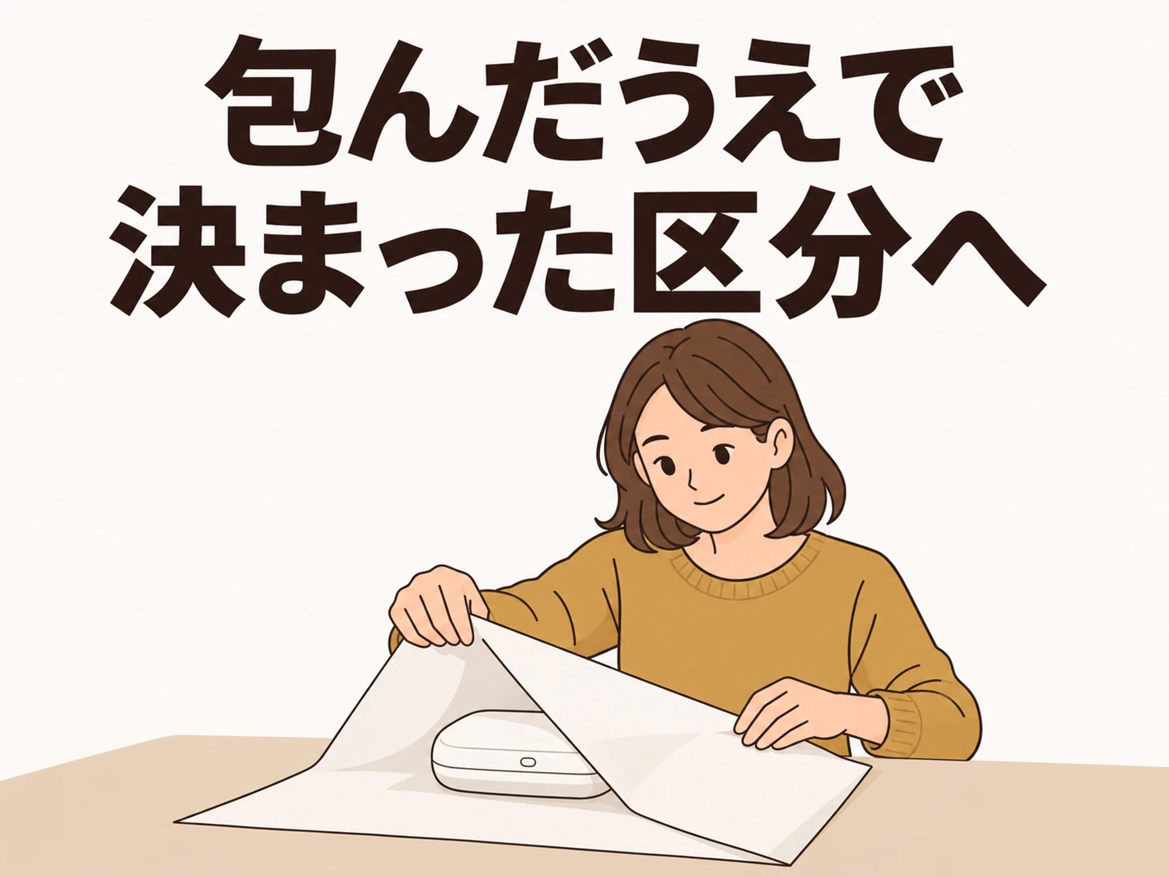 本体は中身が見えないように包み、自治体の決まった区分で出します。
