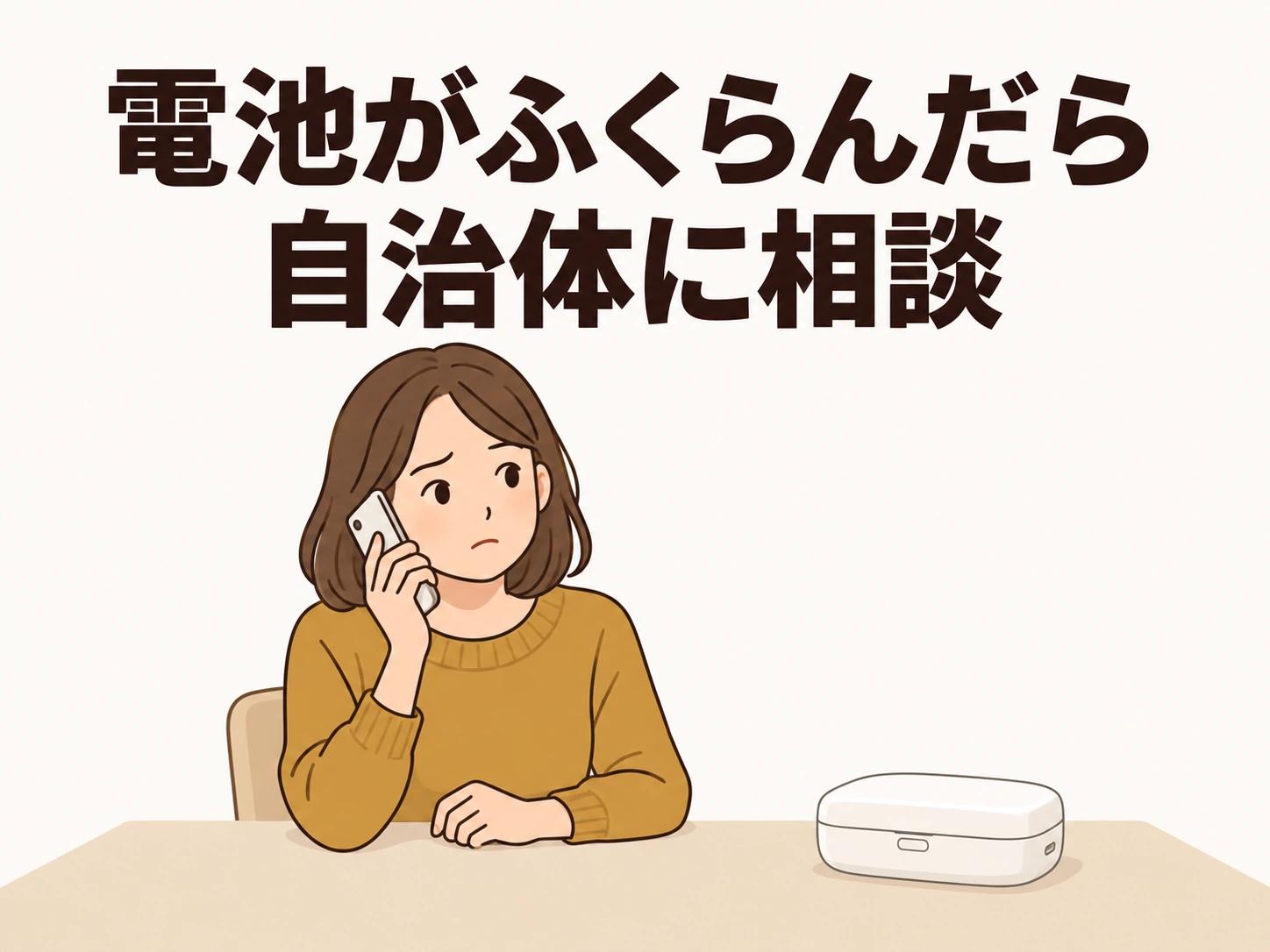 充電式の電池がふくらんでいたら使わずに、自治体へ出し方を相談します。